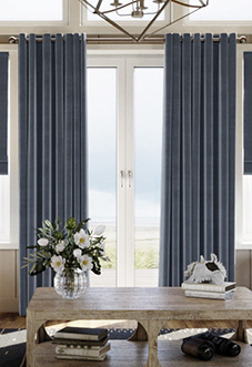 Luxe Velvet (Blackout) Eyelet, Slate Blue - Ready Made Curtains